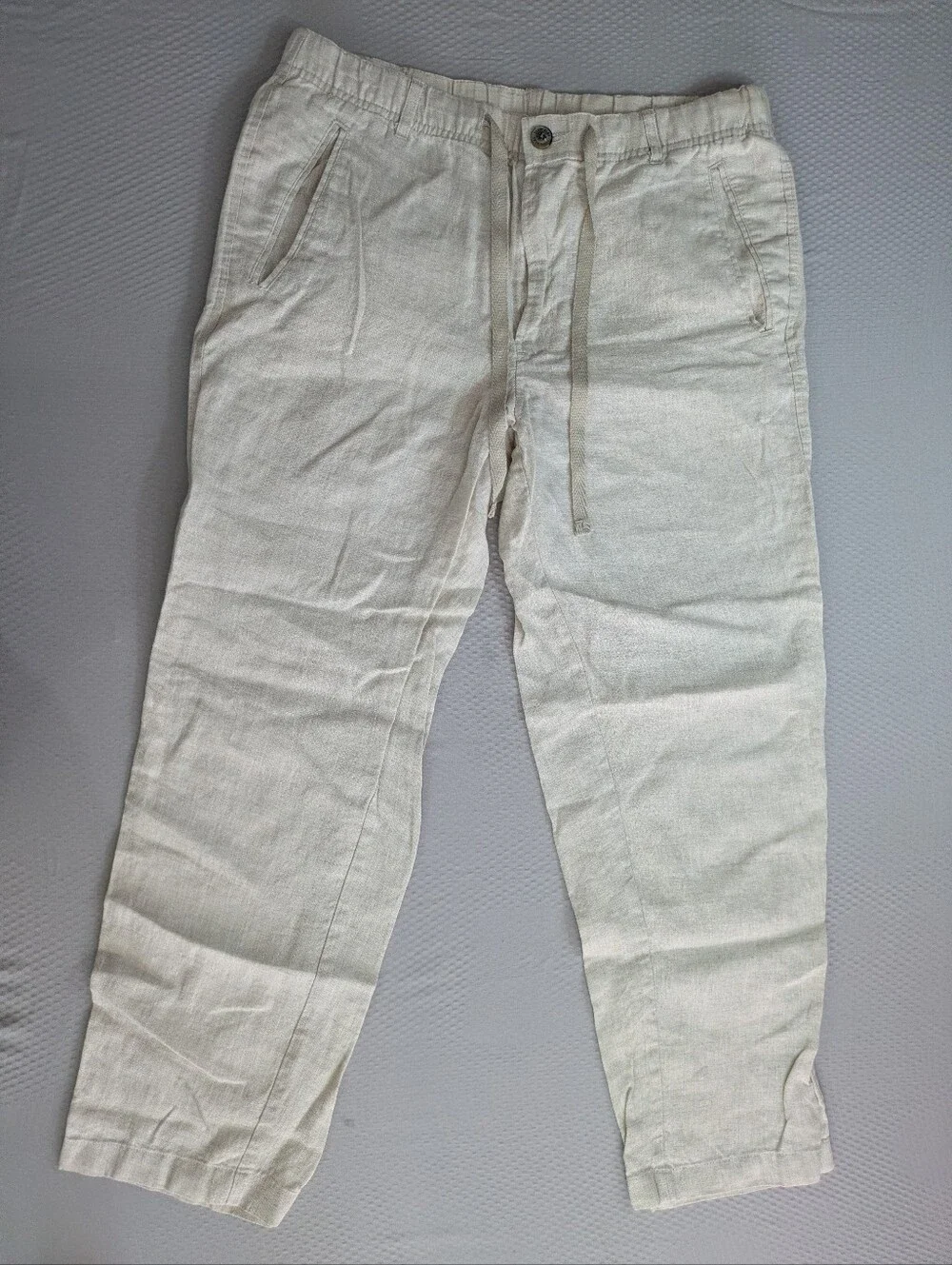 Tasso Elba Mens M 100% Linen Pants 30x26 Cream Oatmeal Straight Leg Trousers